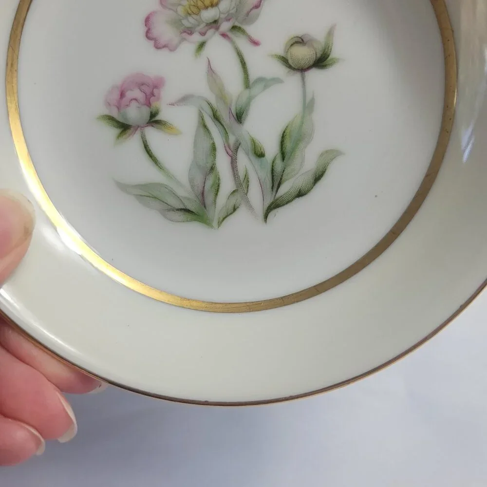 FOUR Mikado Harmony Fruit Bowls Cream Rim Pink Floral Center